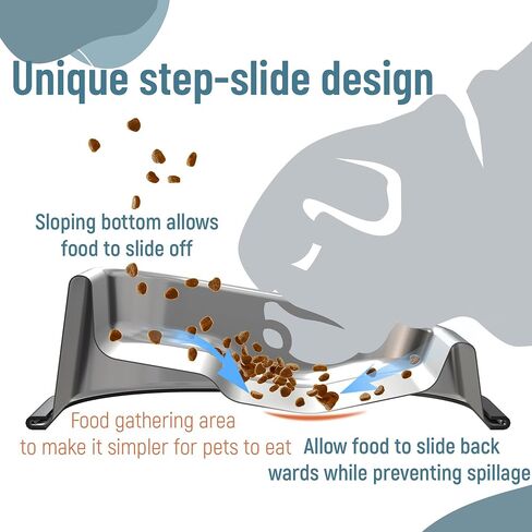 Nicelock Stainless Steel Dog Bowl, Slanted Dog Bowls, Tilted Angle Bulldog Feeder, Non-Slip & Non-Spill & Premium Material & Easier to Eat, for Flat-Faced Dog Breeds or Cats in Saudi Arabia