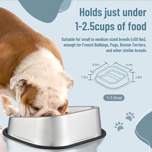 Nicelock Stainless Steel Dog Bowl, Slanted Dog Bowls, Tilted Angle Bulldog Feeder, Non-Slip & Non-Spill & Premium Material & Easier to Eat, for Flat-Faced Dog Breeds or Cats in Saudi Arabia