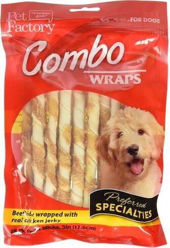 Pet Factory Combo Wraps Beefhide 5" Twist Sticks Dog Chew Treats w/ Real Chicken Meat Wrap - 18 Count/1 Pack in Saudi Arabia