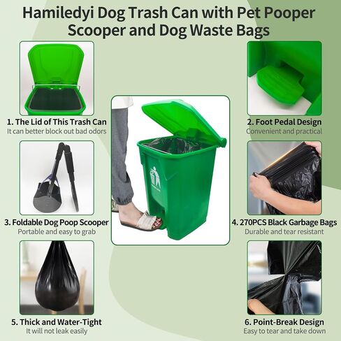 Hamiledyi Dog Poop Trash Can with Foldable Pet Pooper Scooper and 270PCS Large Waste Bags Dog Waste Container with Lid and Removable Inner Dog Poop Bin Pet Waste Trash Can Outdoor Garden Yard Kitchen in Saudi Arabia