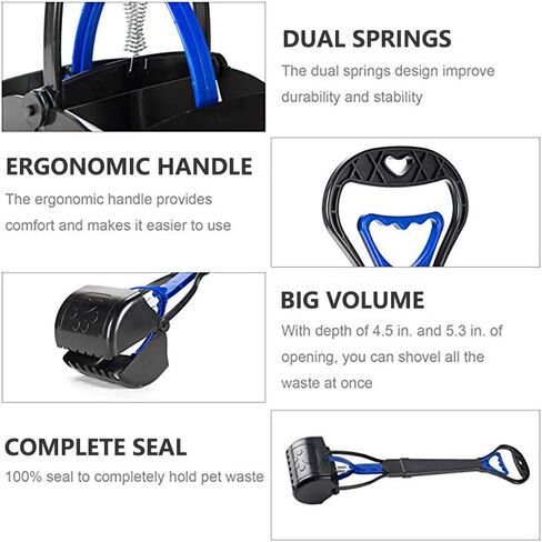 Queta Long Handle Portable Pet Pooper Scooper for Large and Small Dogs,Non-Breakable Pet Pooper Scooper with High Strength Durable Spring,Easy to Use for Lawns, Grass, Dirt, Gravel(Blue) in Kuwait
