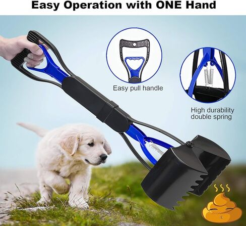 Queta Long Handle Portable Pet Pooper Scooper for Large and Small Dogs,Non-Breakable Pet Pooper Scooper with High Strength Durable Spring,Easy to Use for Lawns, Grass, Dirt, Gravel(Blue) in Kuwait