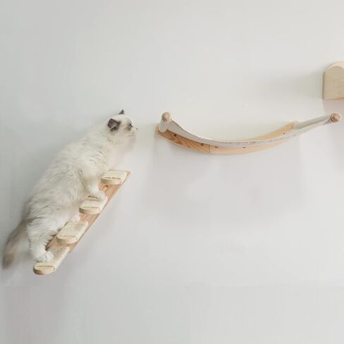 Cat Hammock Wall Mounted Cats Shelf and Climbing Shelf Four Step Cat Stairway with Sisal Scratching for Climbing Sleeping Playing Lounging Perching Cat Furniture in Kuwait