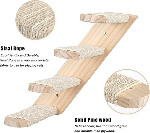 Cat Hammock Wall Mounted Cats Shelf and Climbing Shelf Four Step Cat Stairway with Sisal Scratching for Climbing Sleeping Playing Lounging Perching Cat Furniture in Kuwait