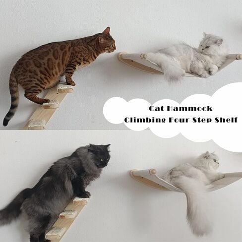 Cat Hammock Wall Mounted Cats Shelf and Climbing Shelf Four Step Cat Stairway with Sisal Scratching for Climbing Sleeping Playing Lounging Perching Cat Furniture in Kuwait