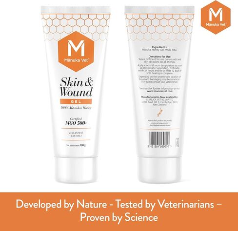 Manuka Vet Skin & Wound Gel, 500+ MGO Medical Grade Manuka Honey, Rapid Healing & Skin Repair Treatment for Dogs, Horses and Cats, 0.71oz (20g) Tube in Kuwait