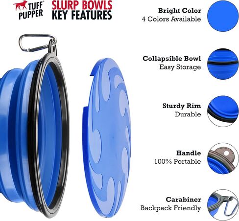 Tuff Pupper SuperBigSlurp - أوعية الكلاب القابلة للطي | أوعية سفر مريحة للكلاب مع غطاء تخزين | يبقي الجراء رطبة وممتلئة | أوعية مياه محمولة للكلاب وأوعية سفر كبيرة للحيوانات الأليفة | براءة اختراع معلقة in Kuwait