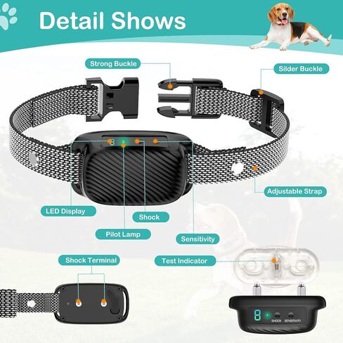 طوق نباح الكلاب - طوق نباح ذكي قابل لإعادة الشحن من نوغات، 8 أصوات تنبيه اهتزازية قابلة للتعديل وحساسية، طوق مضاد للنباح للكلاب الصغيرة والمتوسطة والكبيرة (أسود) in Kuwait