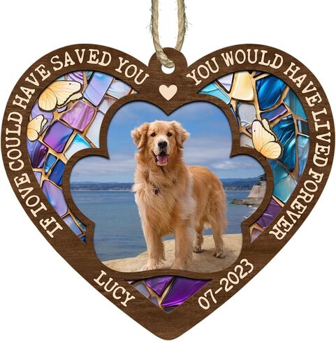 Personalized Loss of Pet with Dog Breed, Cat Breed, A Colorful Background with Multicolor Stained Glass Pattern Suncatcher, If Love Could Have Saved You, You Would Have Lived Forever Suncatcher in Kuwait