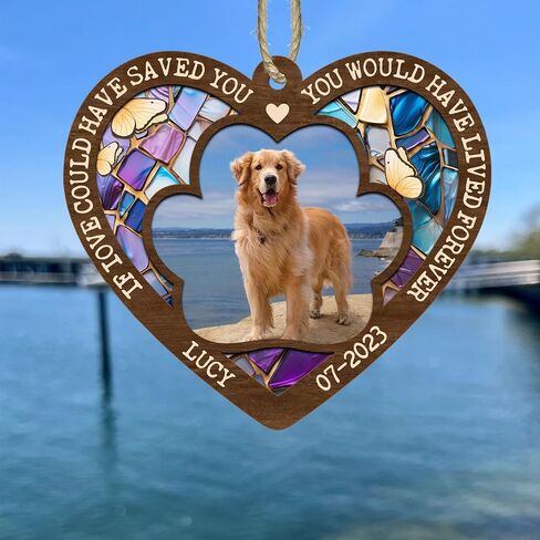 Personalized Loss of Pet with Dog Breed, Cat Breed, A Colorful Background with Multicolor Stained Glass Pattern Suncatcher, If Love Could Have Saved You, You Would Have Lived Forever Suncatcher in Kuwait