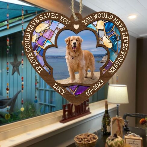Personalized Loss of Pet with Dog Breed, Cat Breed, A Colorful Background with Multicolor Stained Glass Pattern Suncatcher, If Love Could Have Saved You, You Would Have Lived Forever Suncatcher in Kuwait