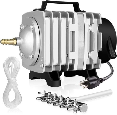 Simple Deluxe LGPUMPAIR65 Air Pump 1030 GPH 35W 65L/min 6 Adjustable Air Flow Outlets with Airline Tubing 25 Feet for Aquarium, Pond, Hydroponics System, Silver in Kuwait