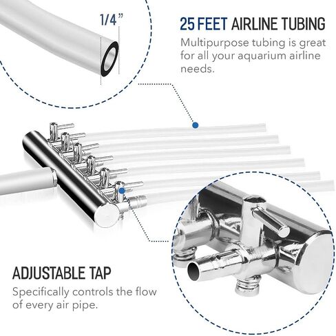 Simple Deluxe LGPUMPAIR65 Air Pump 1030 GPH 35W 65L/min 6 Adjustable Air Flow Outlets with Airline Tubing 25 Feet for Aquarium, Pond, Hydroponics System, Silver in Kuwait