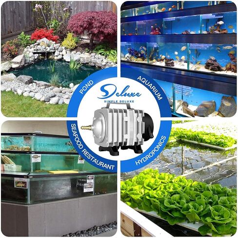Simple Deluxe LGPUMPAIR65 Air Pump 1030 GPH 35W 65L/min 6 Adjustable Air Flow Outlets with Airline Tubing 25 Feet for Aquarium, Pond, Hydroponics System, Silver in Kuwait