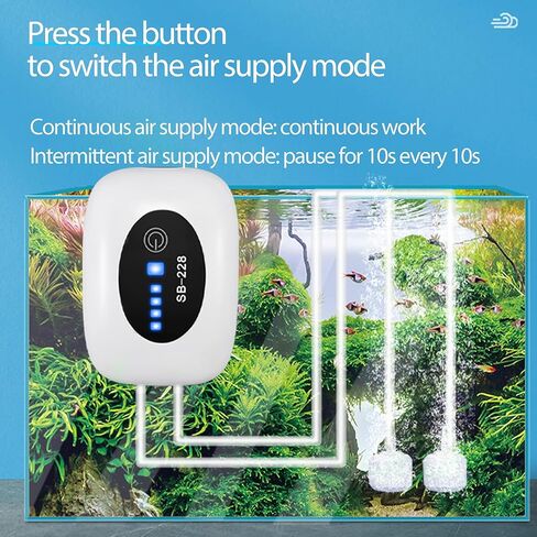 SUNWEN Aquarium Lithium Battery Air Pump, Rechargeable and Portable, Large Battery Capacity, for Aquariums, Outdoor Fishing and Power Cut in Kuwait