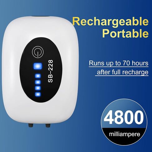 SUNWEN Aquarium Lithium Battery Air Pump, Rechargeable and Portable, Large Battery Capacity, for Aquariums, Outdoor Fishing and Power Cut in Kuwait