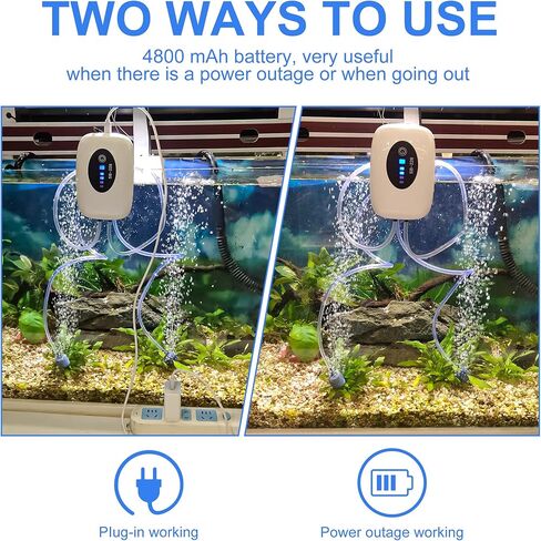 SUNWEN Aquarium Lithium Battery Air Pump, Rechargeable and Portable, Large Battery Capacity, for Aquariums, Outdoor Fishing and Power Cut in Kuwait