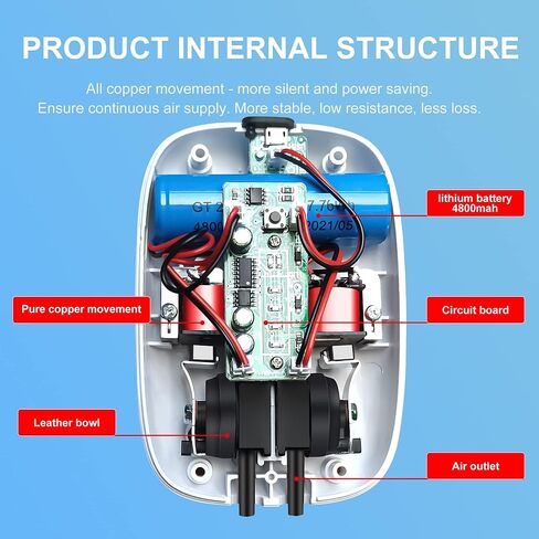 SUNWEN Aquarium Lithium Battery Air Pump, Rechargeable and Portable, Large Battery Capacity, for Aquariums, Outdoor Fishing and Power Cut in Kuwait
