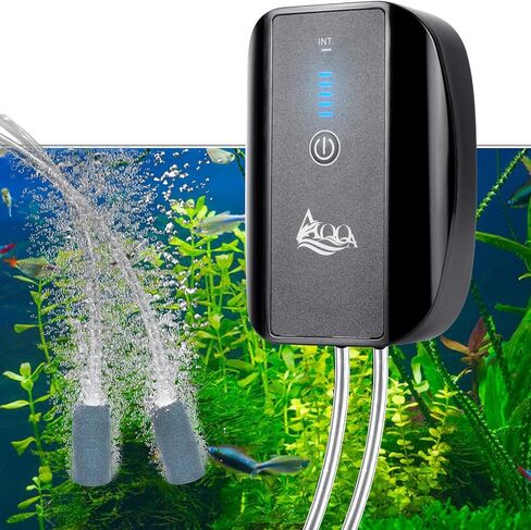 مضخة هواء قابلة لإعادة الشحن من AQQA Aquarium، متعددة الوظائف محمولة موفرة للطاقة، مضخة أكسجين هادئة، منافذ واحدة/مزدوجة مع حجر هواء، مناسبة لصيد الأسماك في حالات انقطاع التيار الكهربائي في الداخل in Kuwait
