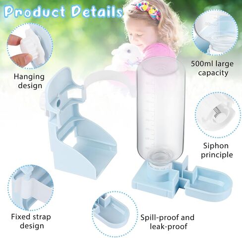 2 Pcs Water Bottle No Drip Blue Water Feeder 17oz Water Dispenser Hanging Water Fountain Automatic Dispenser Pet Cage Water Feeder for Bunny Ferret Hamster Guinea Pig Small Animal in Saudi Arabia