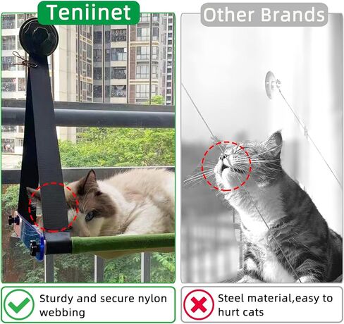 تينينيت ارجوحة للقطط قابلة للطي تتحمل القطط الكبيرة التي يزيد وزنها عن 60 باوند | مجثم نافذة للقطط في الاماكن المغلقة مع قواعد شفط متينة 3.3 انش in Kuwait