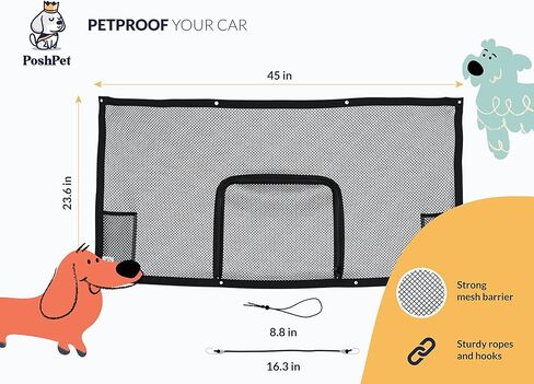 حاجز للكلاب من بوشبت - ملحقات سفر للكلاب - شبكة للحيوانات الاليفة مقاومة للتمزق وسهلة التركيب - حاجز كلاب سيارات الدفع الرباعي - يمنع التشتيت - مقسم سيارة عالمي للكلاب in Kuwait