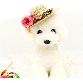 NACOCO Cat Hat Sunflower Straw Hat Handcrafted Rose Lovely Sun Cap Accessories for Small Dogs and Cats photograph (S, Pink)
