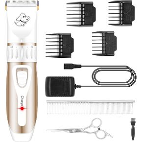 Maxshop Dog Grooming Kit, Low Noise Rechargeable Dogs Shaver Clippers Electric Quiet Dog Hair Trimmer for Dogs and Cats with Comb Guides Scissors Nail Kits (Gold Black) in Kuwait