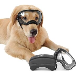 NAMSAN Dog Goggles Clear Lens for Medium-Large Breed UV Protection Dog Sunglasses Anti-Fog Windproof Transparent Lens for Outdoor Dogs Eye Safety, Black