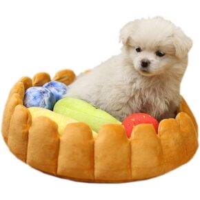 Fashion Pet Cushion Bed Detachable Updated Version Winter Plush Nest Kennel Lovely Tart Warm Comfortable Extended Dog Mat Pad Cat Mat (Tart-Large)
