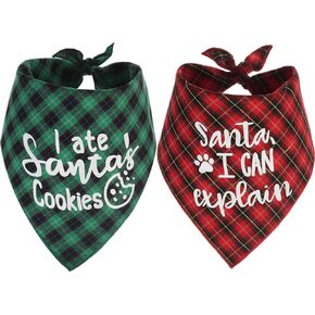 Dog Christmas Scarf, 2 Pack Plaid Pets Bandana Triangle Bibs Kerchief Set