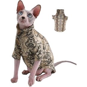 Limited Edition Cool Sphynx Hairless Cat Summer Snake Skin Pattern Cotton T-Shirts Pet Clothes, Round Collar Vest Kitten Shirts Sleeveless, Cats & Small Dogs Apparel (L (6.6-8.8 lbs), Hot Pink)