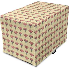 Lunarable Retro Dog Crate Cover, Geometric Fashioned Flower Buds Pattern Leaves Classic Style Art, Easy to Use Pet Kennel Cover for Small Dogs Puppies Kittens, 18 Inch, Hunter Green and White