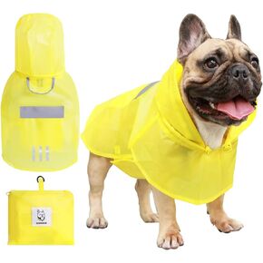 iChoue Dog Raincoats, Packable Rain Coats, Lightweight Rain Jacket with Reflective Straps, Adjustable Poncho for Medium Dog French English Bulldog Pug Terrier (Clear, Small)
