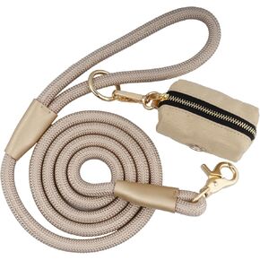 5 FT Nylon Rope Dog Leash with Poop Bag Holder, Heavy Duty Snap Dog Leash, Comfortable Handle Rope Leash for Small Puppy Medium Large Dogs (5FT * 10MM, Beige) in Saudi Arabia