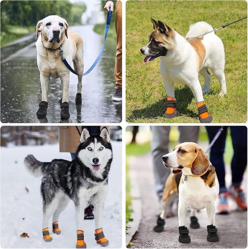أحذية للكلاب الكبيرة والمتوسطة الحجم، أحذية للكلاب مقاومة للماء مع حزام عاكس ونعل مطاطي مضاد للانزلاق - أحذية مريحة للتنزه سيرًا على الأقدام للكلاب وواقي أقدام للمشي والركض والأرضيات الصلبة في الأماكن المغلقة والخارجية in Kuwait