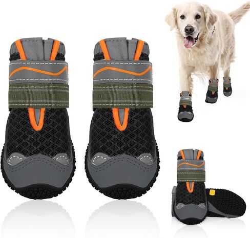 Lukovee Dog Shoes - Breathable Non-Slip Rubber Sole Dog Boots for Hot Pavement, Heat Resistant Dog Paw Protector with Reflective Strap, Dog Walking Booties for Small Medium Large Dogs (Black, Size1) in Saudi Arabia