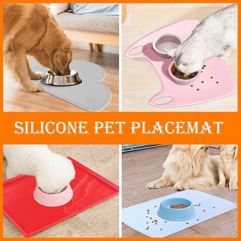 Silicone Pet Feeding Mat, Waterproof Silicone pet Food mat - Slow Feeder Mat Licking Mat Premium Lick Mats - Pet Grooming Gloves, Silicone Dog Bathing Gloves for Dogs, Cats & Other Pet - 4 PCS in Saudi Arabia