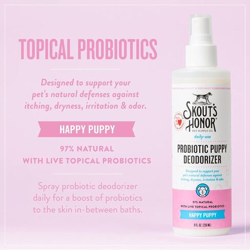 SKOUT'S HONOR: Probiotic Deodorizer 8 fl. oz. - Hydrates and Deodorizes Fur, Supports Pet’s Natural Defenses, PH-Balanced and Sulfate Free - Avocado Oil (Happy Puppy) in Saudi Arabia