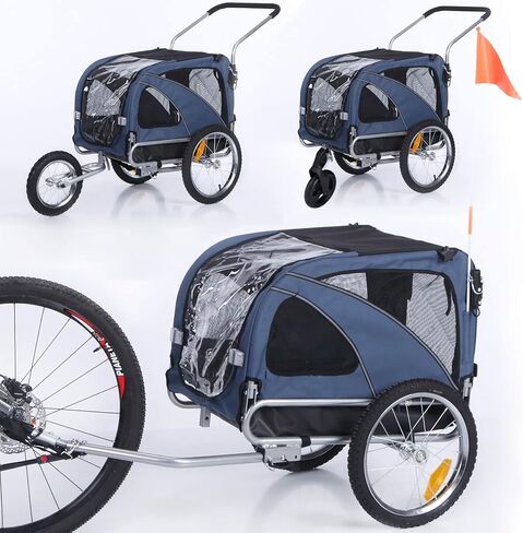 Sepnine Leonpets 3 in 1 Large Pet Dog Bike Trailer with a 12" Jogger Wheel and a 6" Stroller Wheel, Quick Set-up and Fold Down with Bicycle Coupler (Blue) in Saudi Arabia