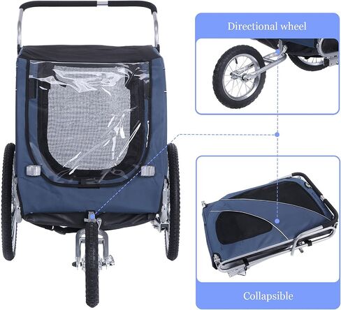 Sepnine Leonpets 3 in 1 Large Pet Dog Bike Trailer with a 12" Jogger Wheel and a 6" Stroller Wheel, Quick Set-up and Fold Down with Bicycle Coupler (Blue) in Saudi Arabia