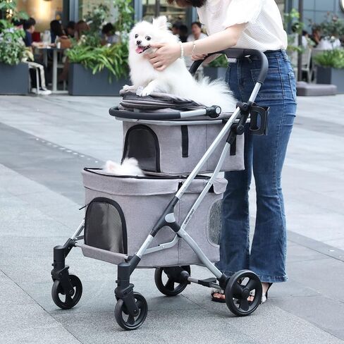 عربة أطفال Beberoad Pets R5 للكلاب الصغيرة والقطط 3 في 1 عربة سفر للحيوانات الأليفة خفيفة الوزن وقابلة للطي مع حامل قابل للإزالة (أسود) in Kuwait