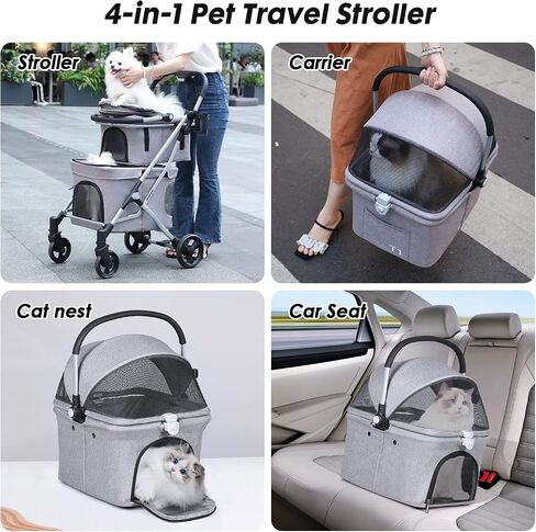 عربة أطفال Beberoad Pets R5 للكلاب الصغيرة والقطط 3 في 1 عربة سفر للحيوانات الأليفة خفيفة الوزن وقابلة للطي مع حامل قابل للإزالة (أسود) in Kuwait