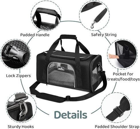 TSA Approved Pet Carrier for Small Cats Dogs, Travel Bag with Adequate Ventilation, 5 Mesh Windows, 3 Entrance, Locking Safety Zippers, Padded Shoulder and Carrying Strap, Small in Saudi Arabia