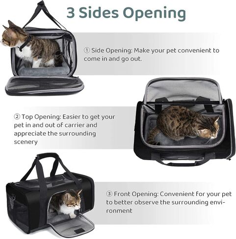 TSA Approved Pet Carrier for Small Cats Dogs, Travel Bag with Adequate Ventilation, 5 Mesh Windows, 3 Entrance, Locking Safety Zippers, Padded Shoulder and Carrying Strap, Small in Saudi Arabia