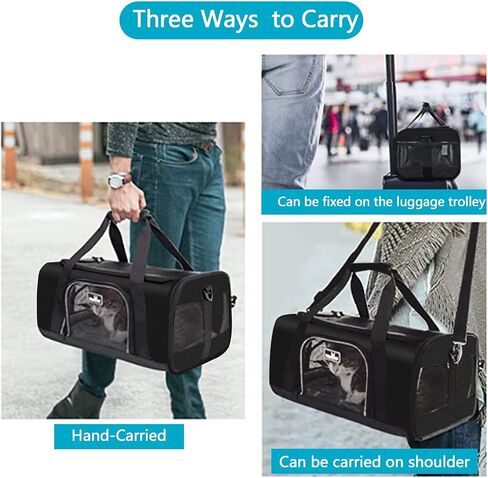 TSA Approved Pet Carrier for Small Cats Dogs, Travel Bag with Adequate Ventilation, 5 Mesh Windows, 3 Entrance, Locking Safety Zippers, Padded Shoulder and Carrying Strap, Small in Saudi Arabia