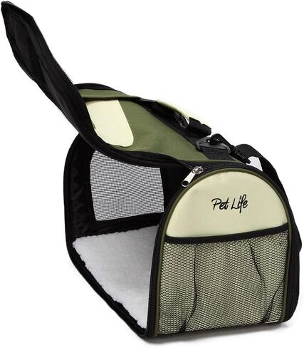 PET LIFE Airline Approved Collapsible Zippered Folding Sporty Mesh Travel Fashion Pet Dog Carrier Crate, Medium, Blue & Grey in Saudi Arabia