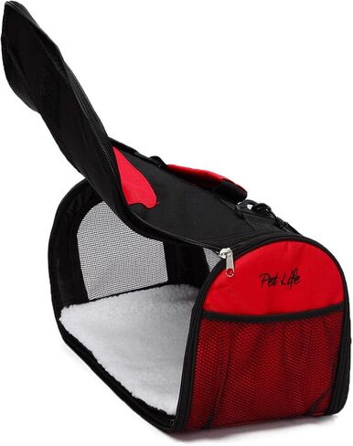 PET LIFE Airline Approved Collapsible Zippered Folding Sporty Mesh Travel Fashion Pet Dog Carrier Crate, Medium, Blue & Grey in Kuwait