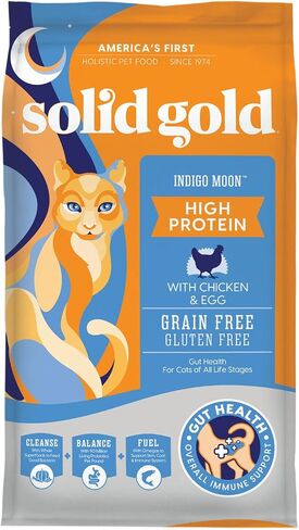 Solid Gold High Protein Dry Cat Food - Indigo Moon Cat Dry Food with Digestive Probiotics for Cats - Grain & Gluten Free with High Fiber & Omega 3 for Cats - Low Carb Superfood Meal - Pollock - 3lb in Kuwait
