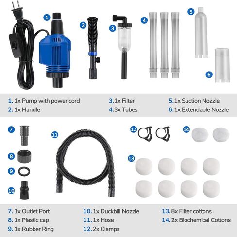 Yescom AquaBasik الكهربائية حوض السمك حوض السمك الرمل الحصى منظف مغير المياه التلقائي أنبوب سيفون فلتر مضخة فراغ in Kuwait